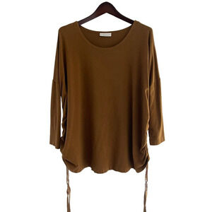 Bryn Walker Shirt S M Brown Scoop Neck Ruched Ties Top Tunic Organic Bamboo $135